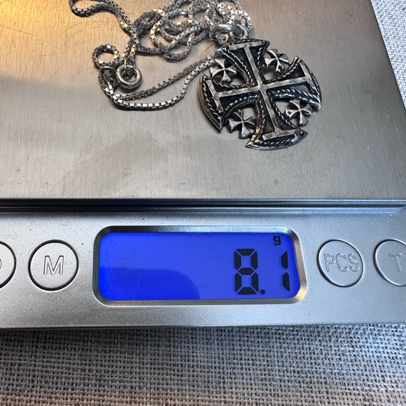 925 Italy Sterling Silver Jerusalem Cross Necklace 8g Crusader Pendant - Picture 2 of 6